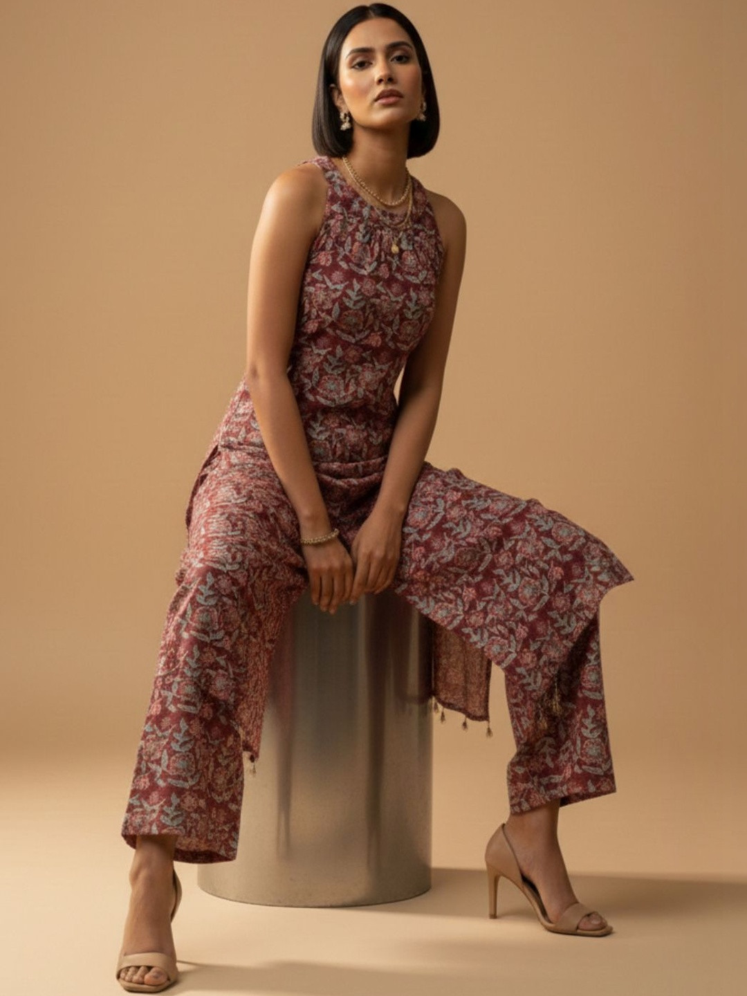 all about you Women Floral Printed Regular Pure Cotton Kurta with Trousers