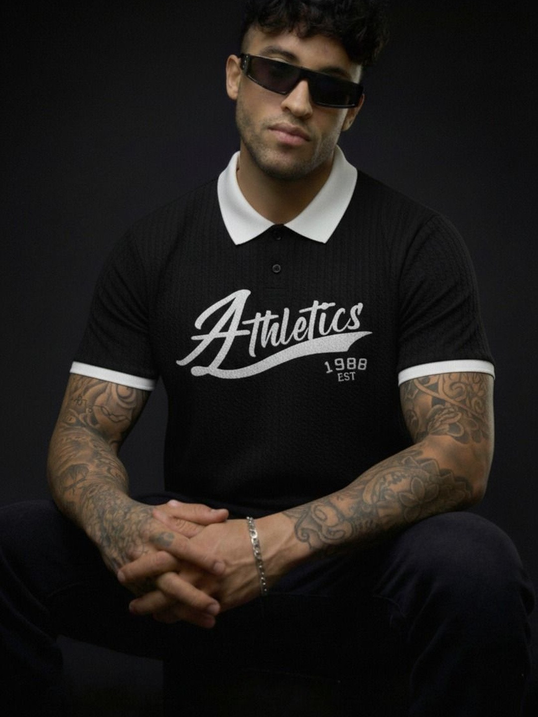 R.Code by The Roadster Life Co. Men Typography Polo Collar T-shirt