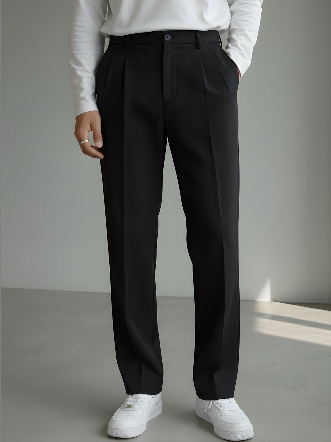 INDICLUB Men Comfort Loose Fit Easy Wash Pleated Trousers