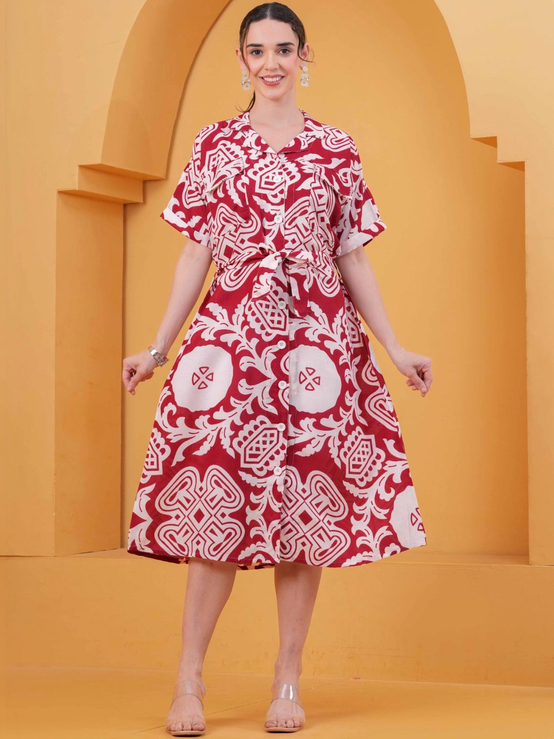 OH MI DIOS Print Fit & Flare Midi Dress