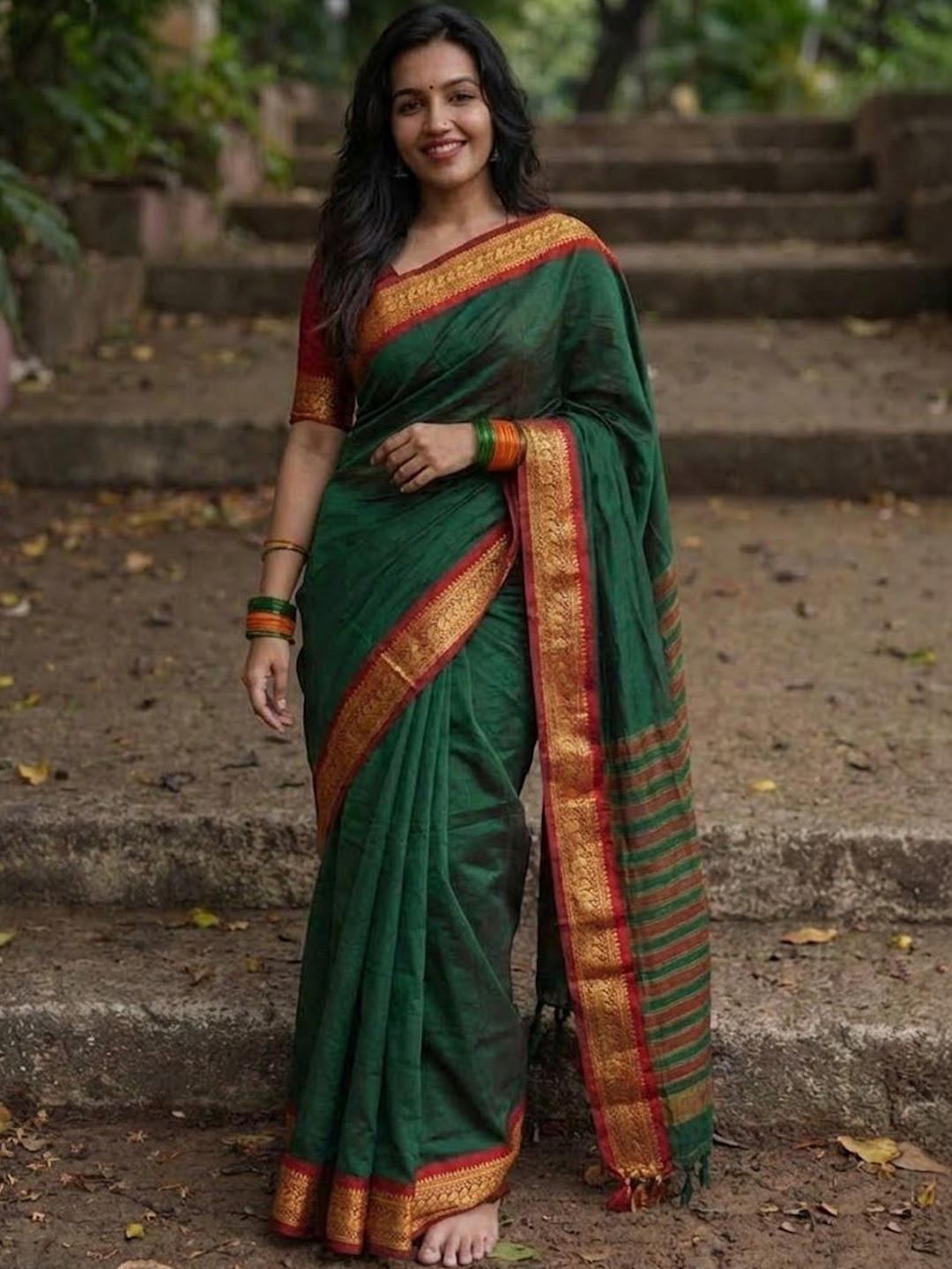 yourwish Woven Design Zari Silk Cotton Paithani Saree