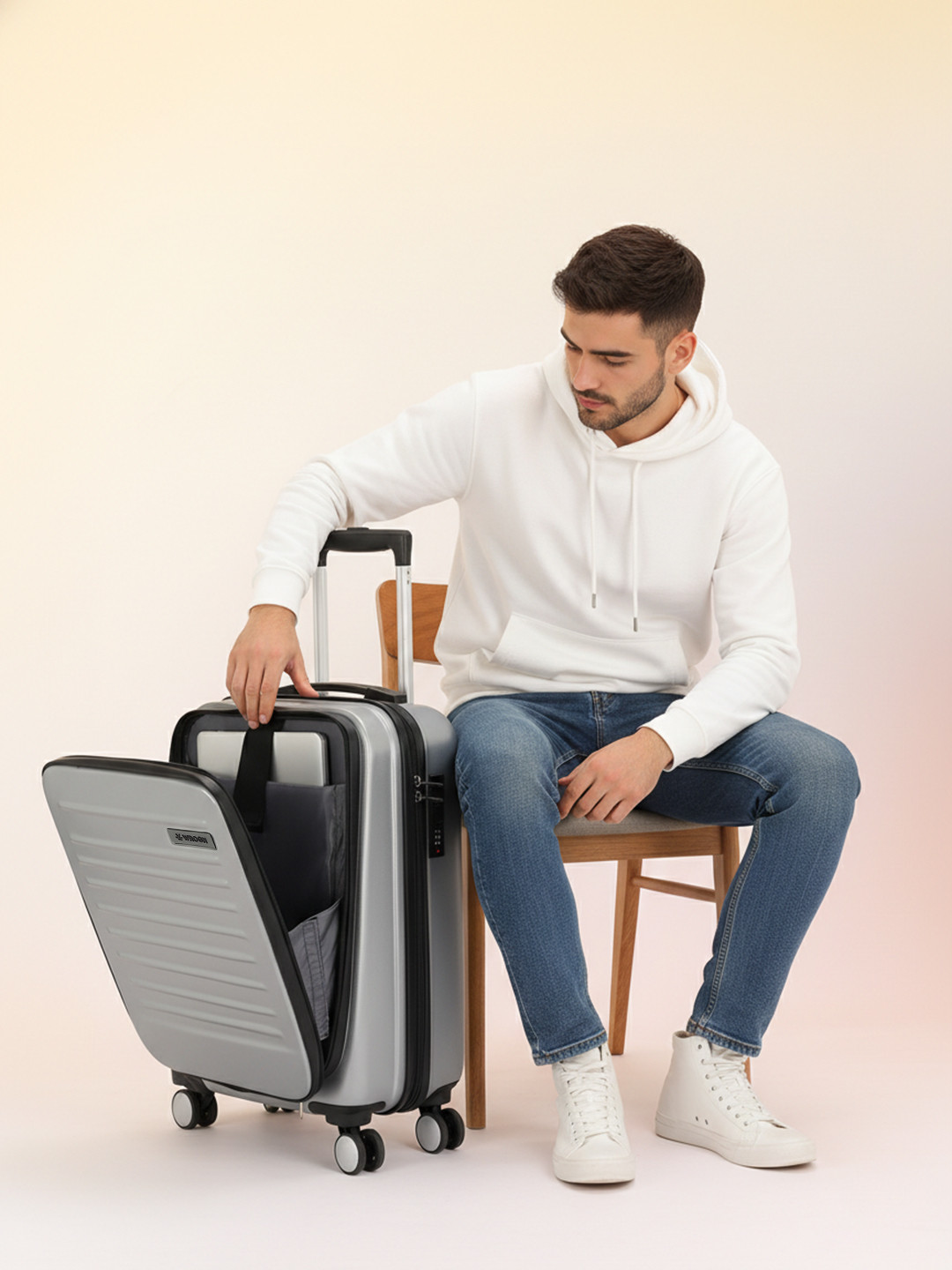 WROGN Kangaroo Laptop Hard 8 Wheel Cabin Trolley Suitcase - 20 Inch - 38L