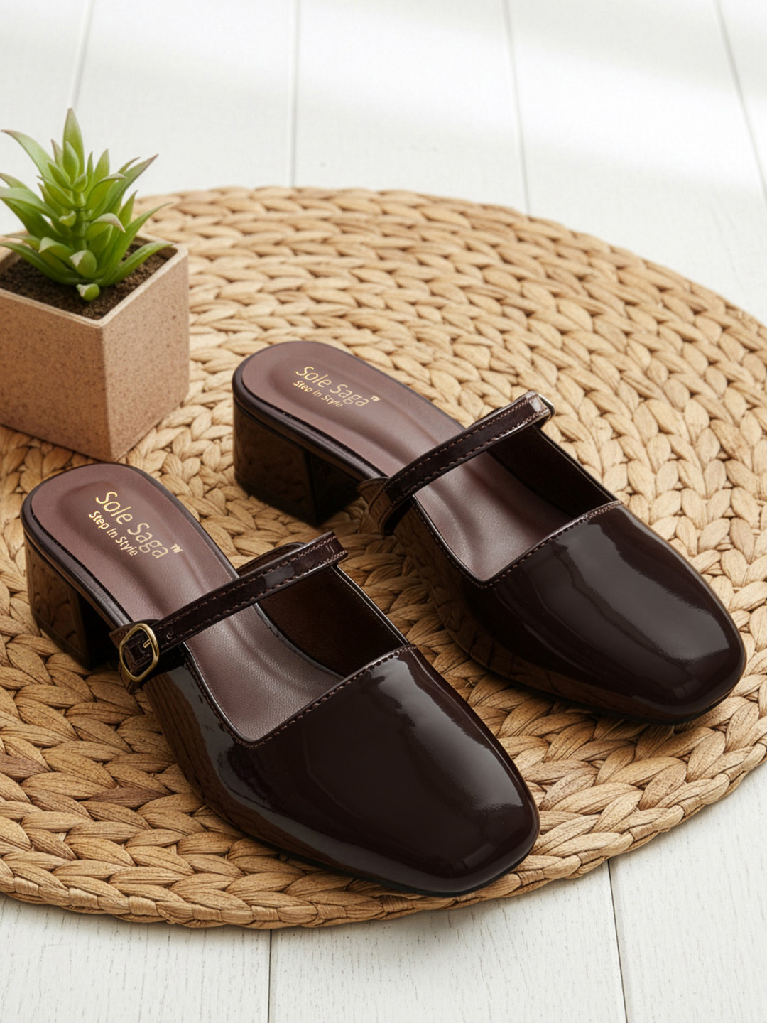 Sole Saga Block Mules with Buckles
