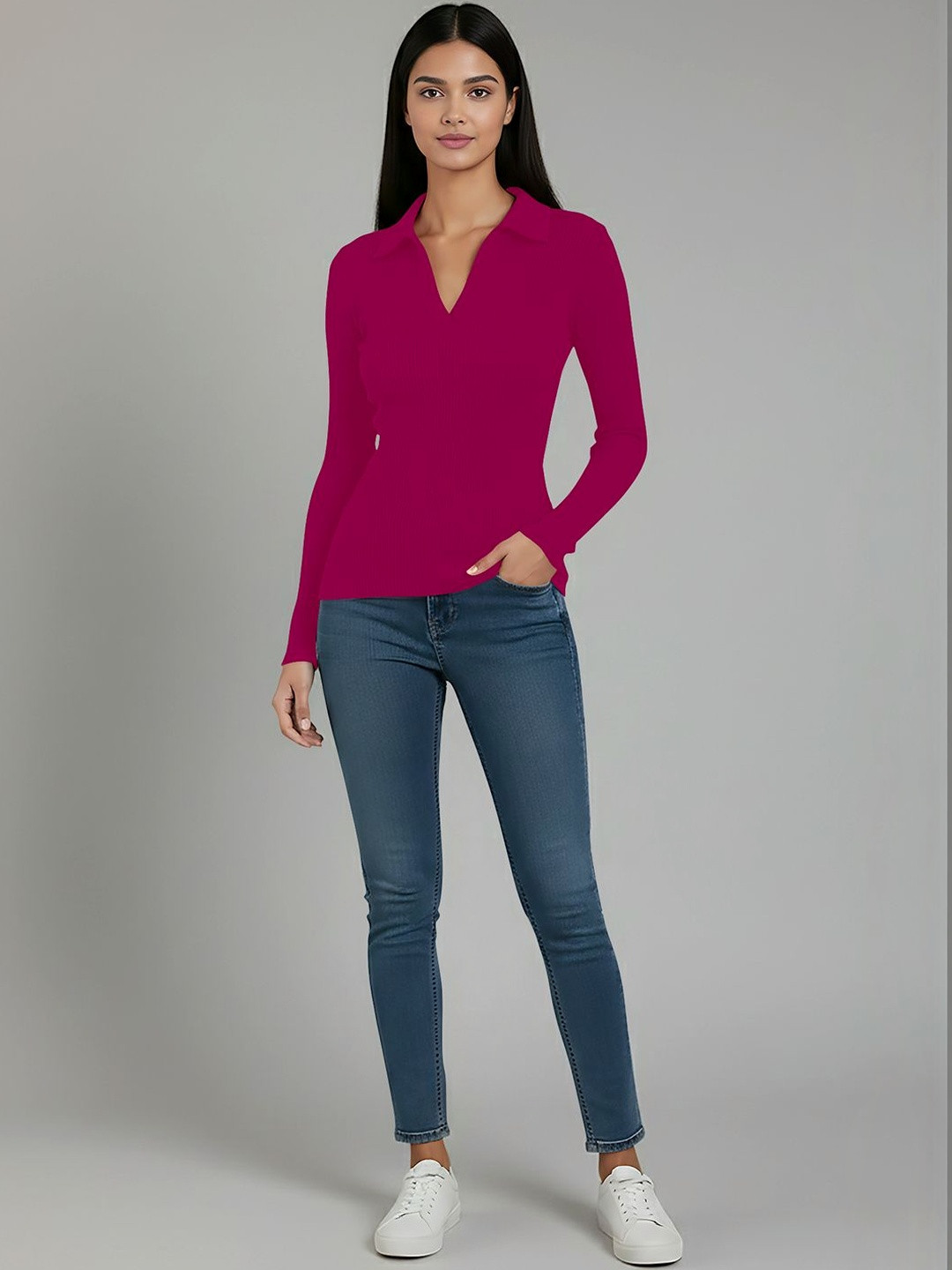 Maheshvi Shirt Collar Long Sleeves Top