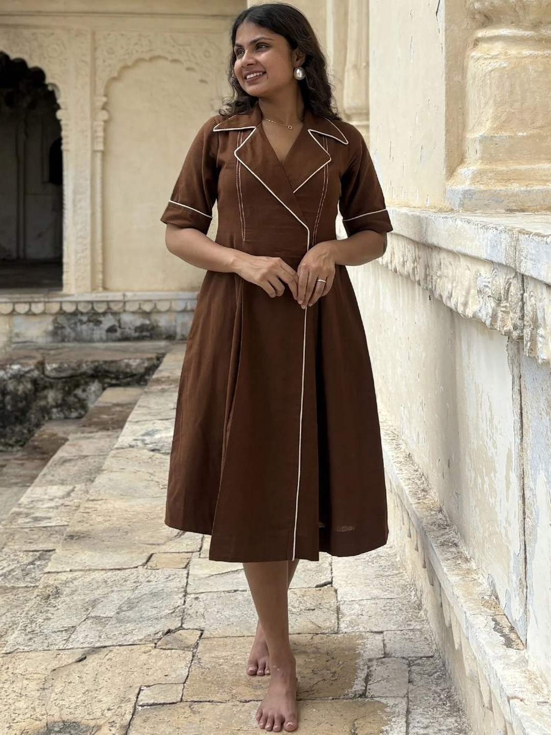 Niyatee 100% Cotton Chocolate Brown Flared Midi Dress