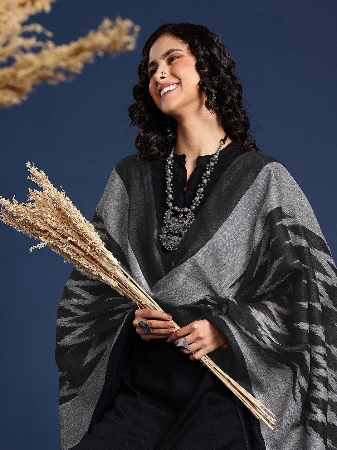 Taavi Woven Design Pure Cotton Ikat Dupatta