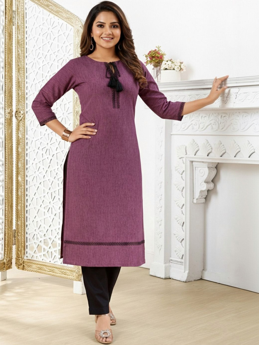 MASSTANI BY INDDUS Women Embroidered Thread Work Lace Frills Bows and Ruffles Kurta