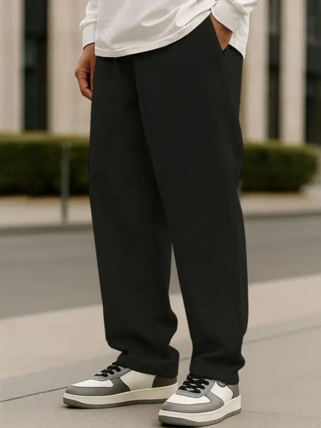 Povaxpo Men Baggy Textured Track Pants