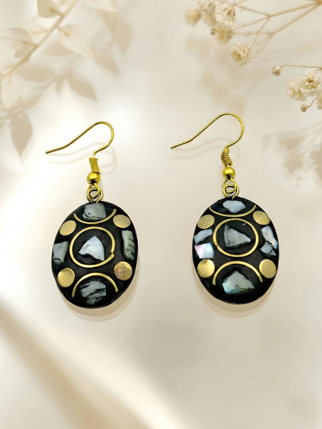 ADIVA Gold Plated Oval Shape Grey Stone Studded Statement Casual Wear Dangler Earrings