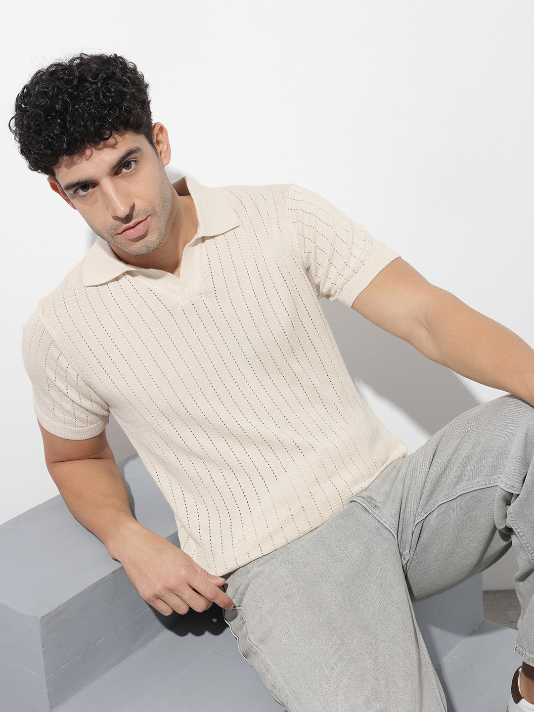 The Roadster Life Co. Self Designed Polo Collar Pure Cotton T-shirt