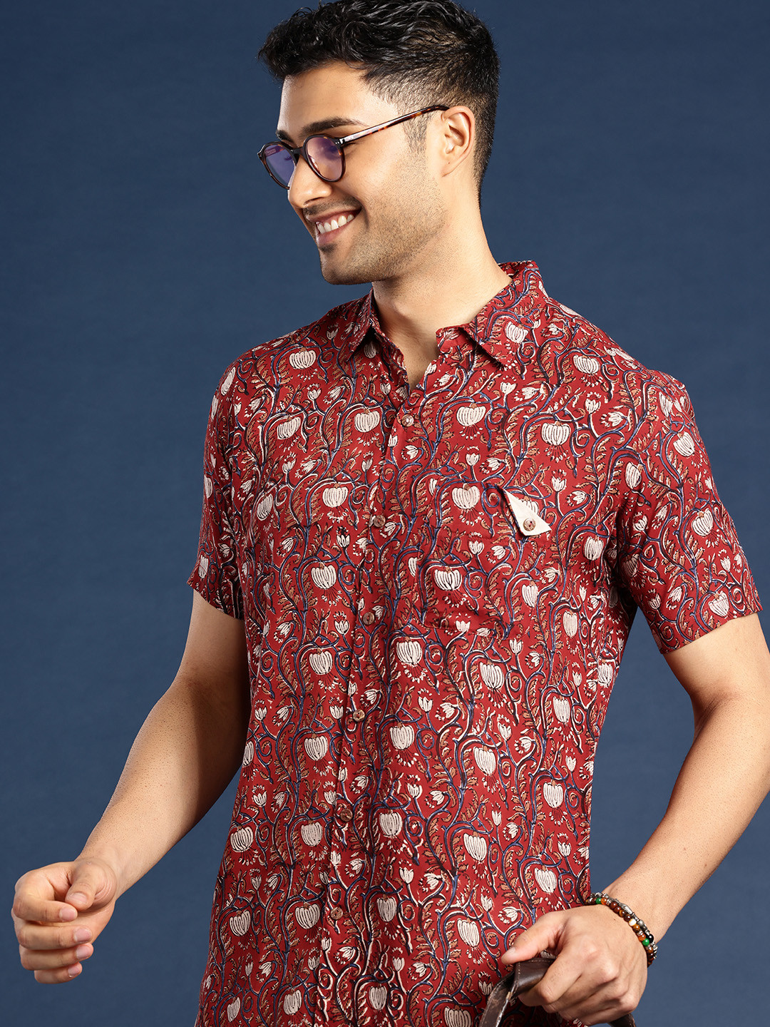 Taavi Men Comfort Block Print Ethnic Motifs Pure Cotton Casual Shirt