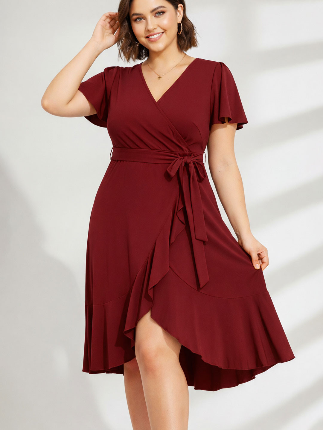 C4D Flutter Sleeve Ruffled Midi Dress