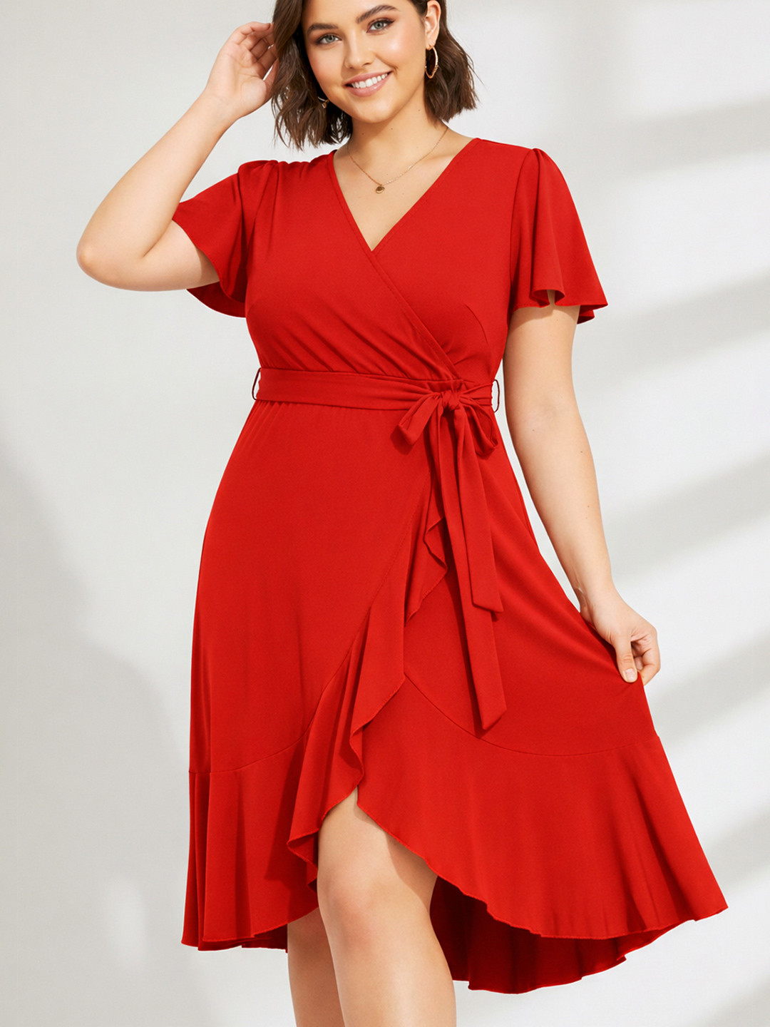 C4D Flutter Sleeve Ruffled Midi Dress