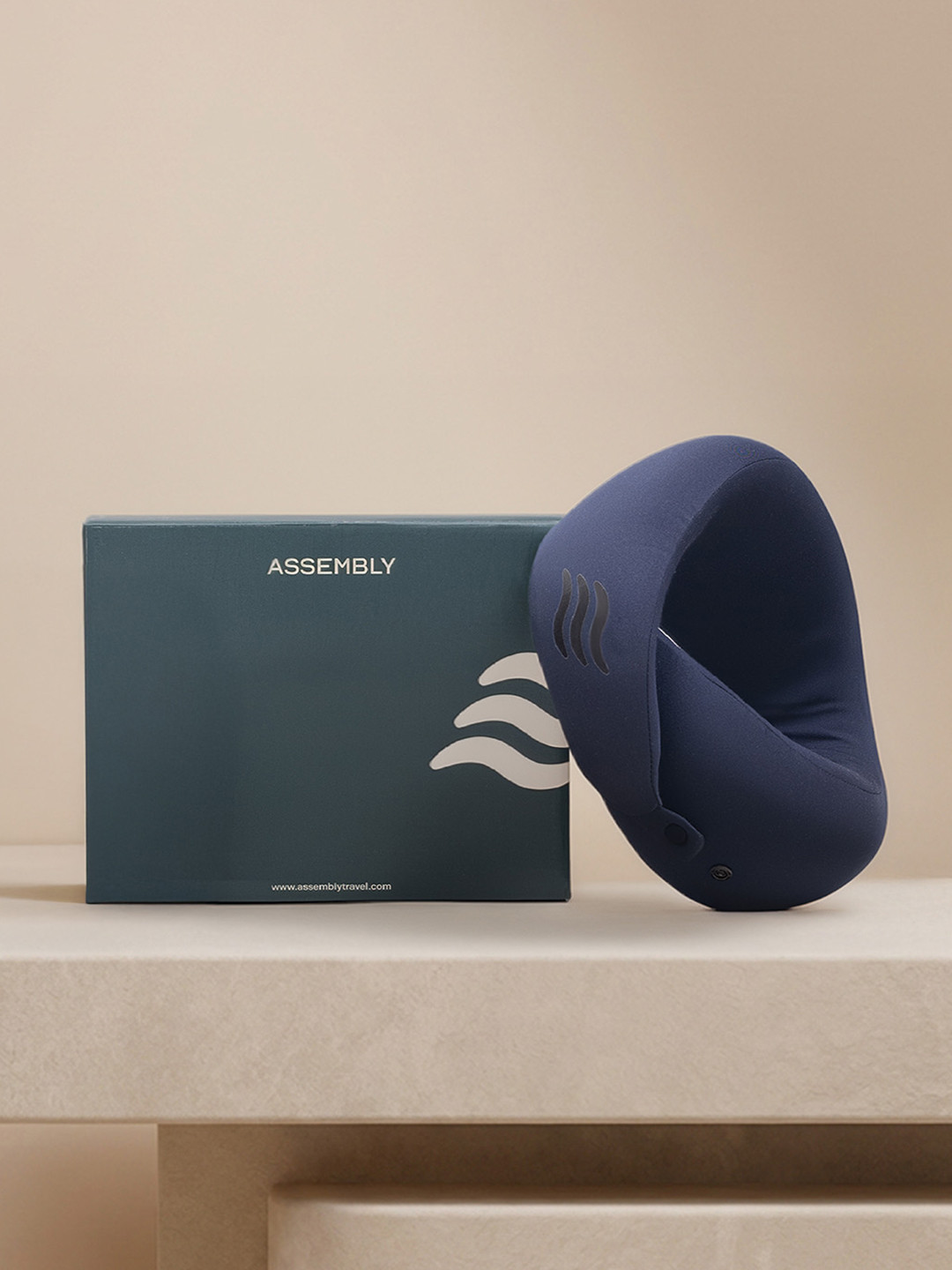 Assembly Blue Memory Foam Travel Neck Pillow with Carry Bag