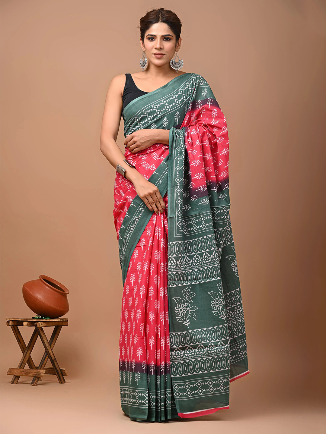 HERE&NOW Ethnic Motifs Pure Cotton Ikat Saree