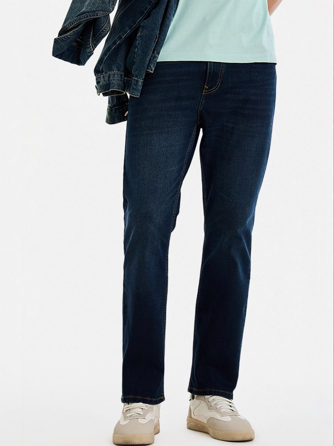 Snitch Dark Blue Mid-Rise Straight Fit Jeans