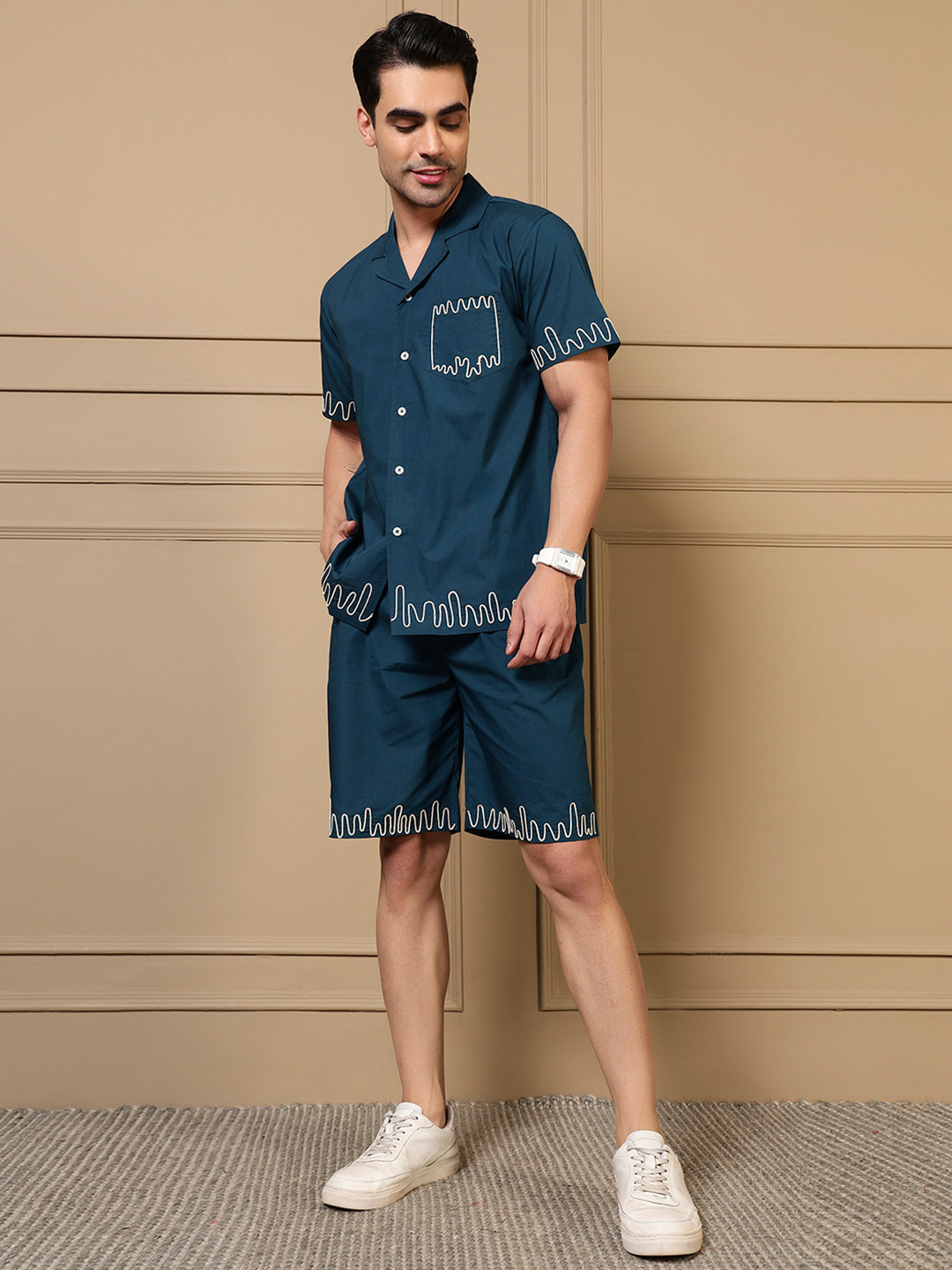 Amanush Cotton Self Design Shirt with Shorts
