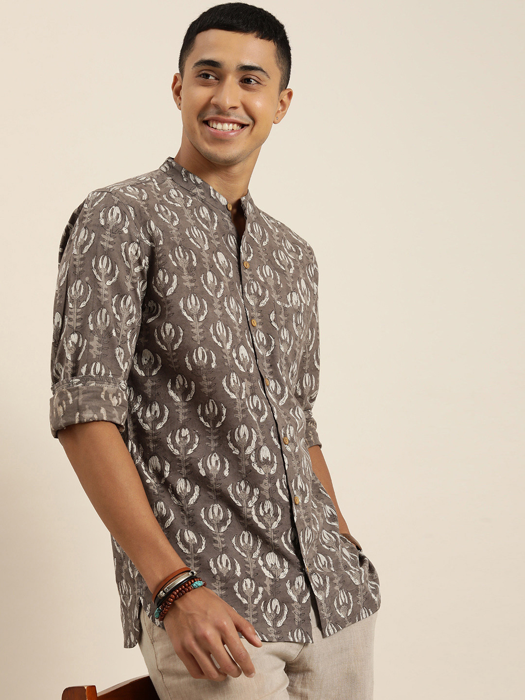 Taavi Men Classic Opaque Printed Cotton Casual Shirt