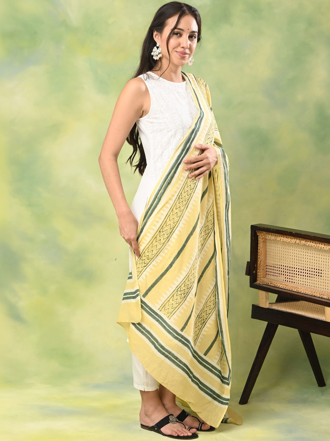 Ushvii Ethnic Motifs Printed Pure Cotton Blend Block Print Dupatta