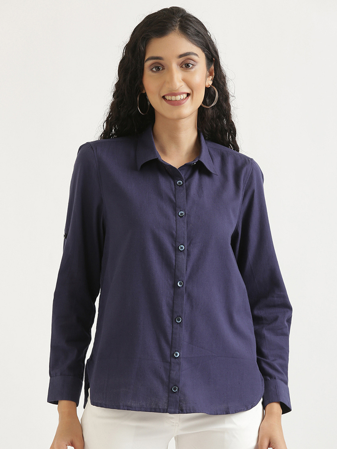 SAADAA Roll-Up Sleeves Cotton Linen Casual Shirt