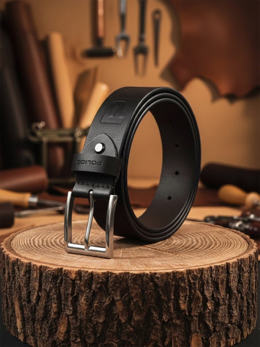 Police Men Leather Signature Embossing Formal Belt