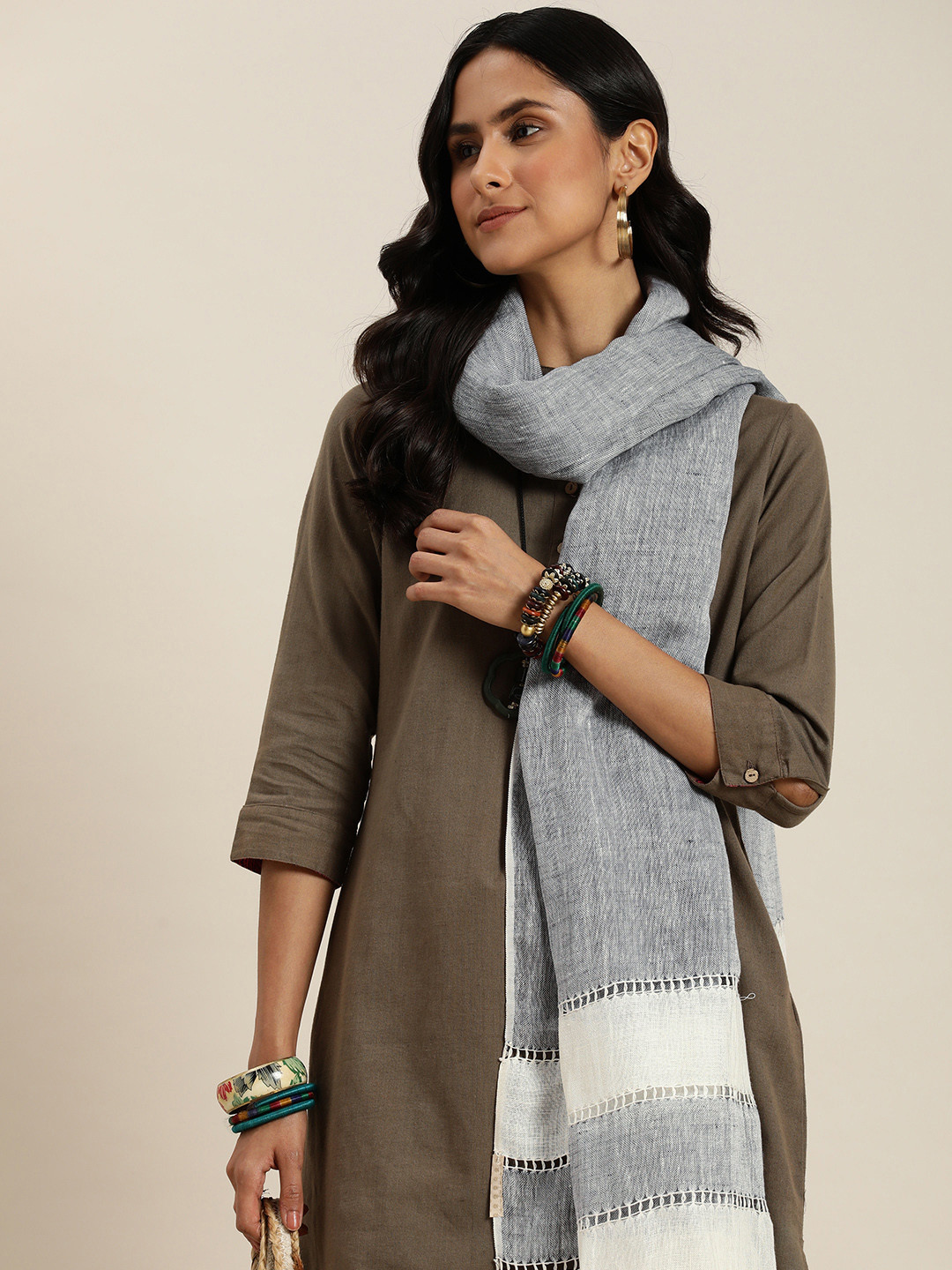 Taavi Woven Design Handloom Linen Dupatta