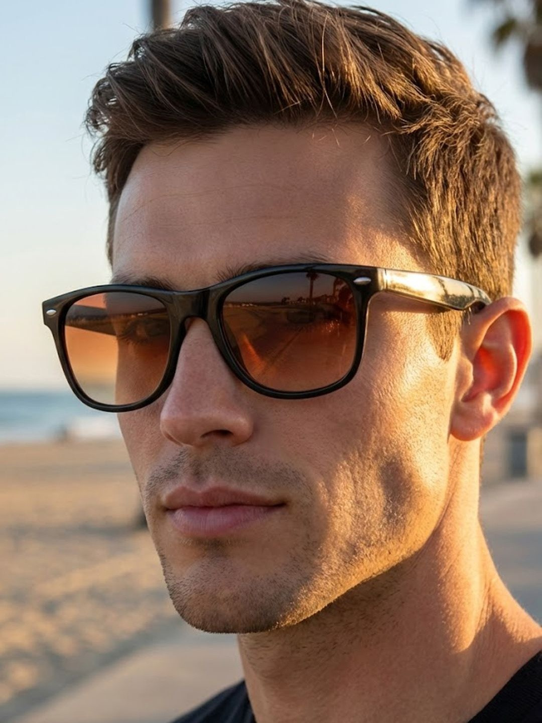 SZN Men Brown Lens & Black Wayfarer Sunglasses with