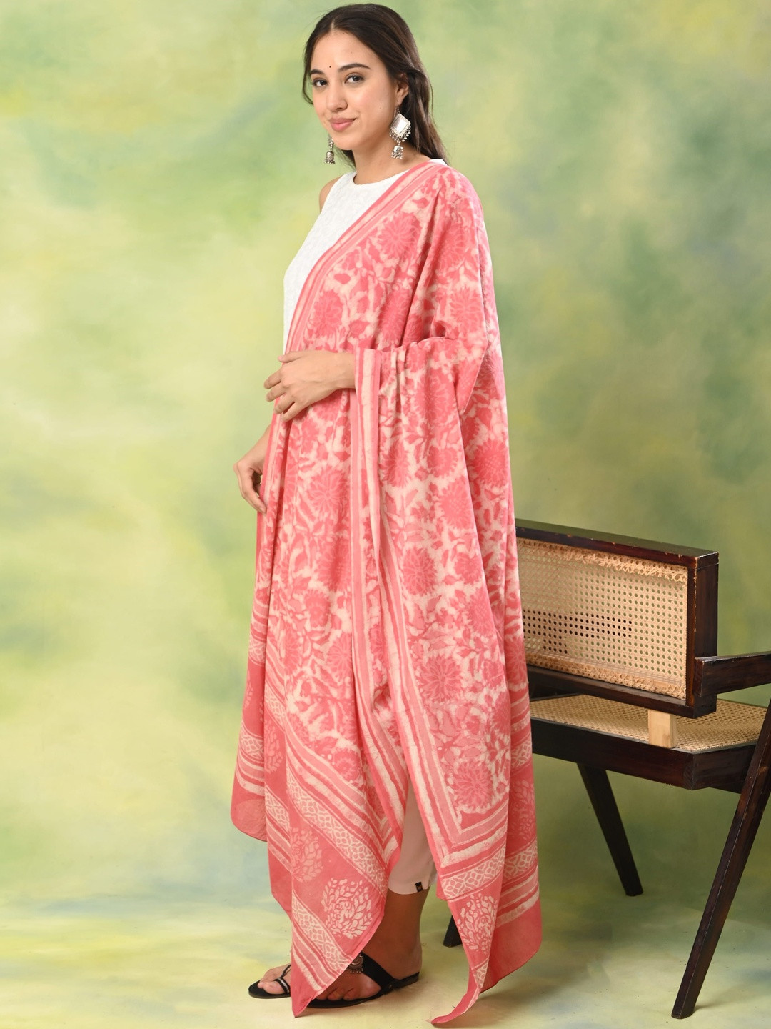 Ushvii Ethnic Motifs Printed Pure Cotton Blend Block Print Dupatta