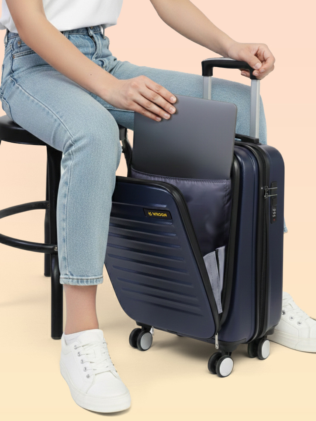 WROGN Unisex Kangaroo Hard Shell Cabin Trolley Suitcase 38L