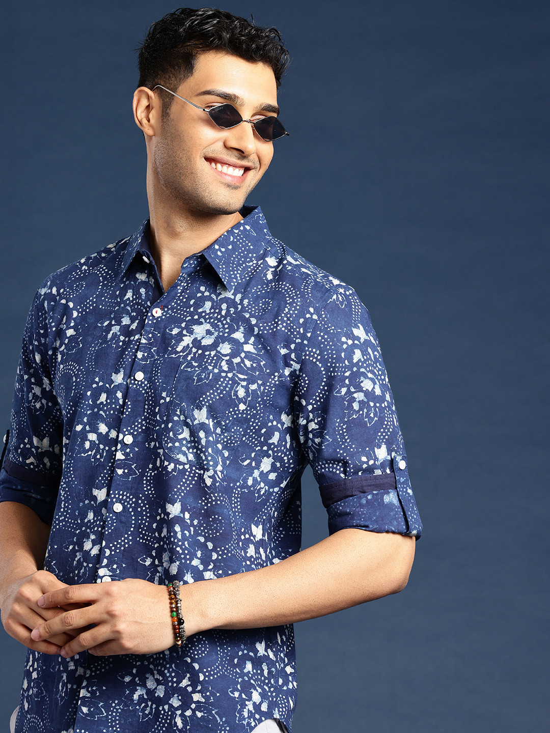 Taavi Men Comfort Indigo Hand Block Printed Pure Cotton Casual Shirt