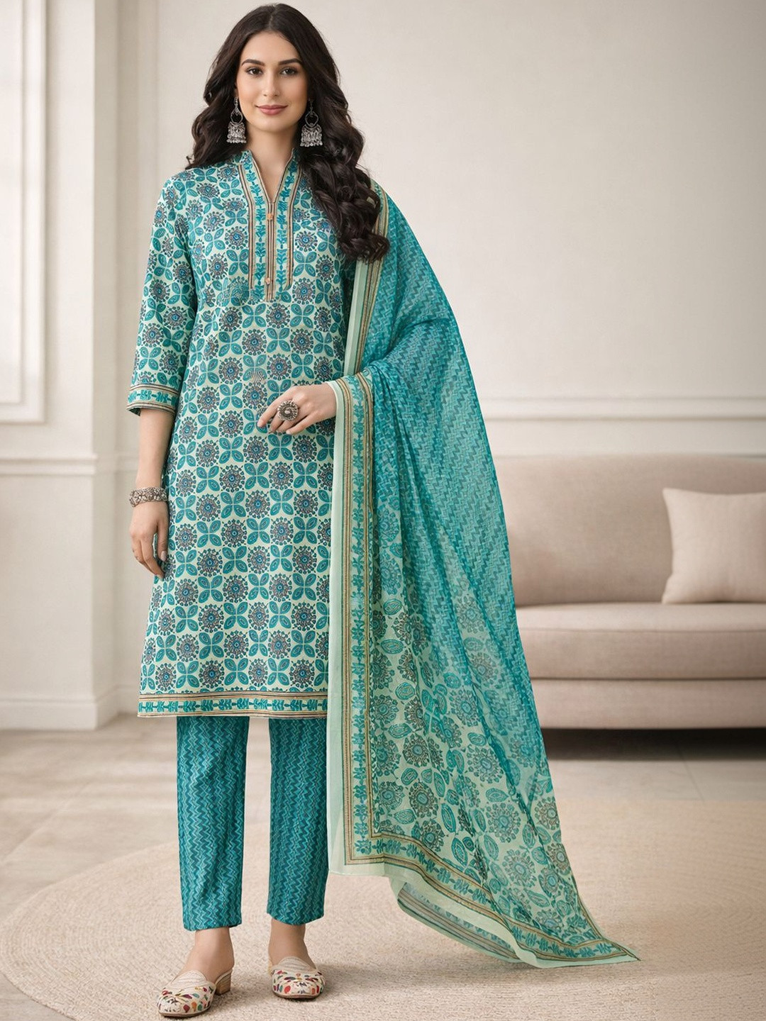 Anouk Rustic Women Ethnic Motifs Printed Regular Kurta with Trousers & With Dupatta