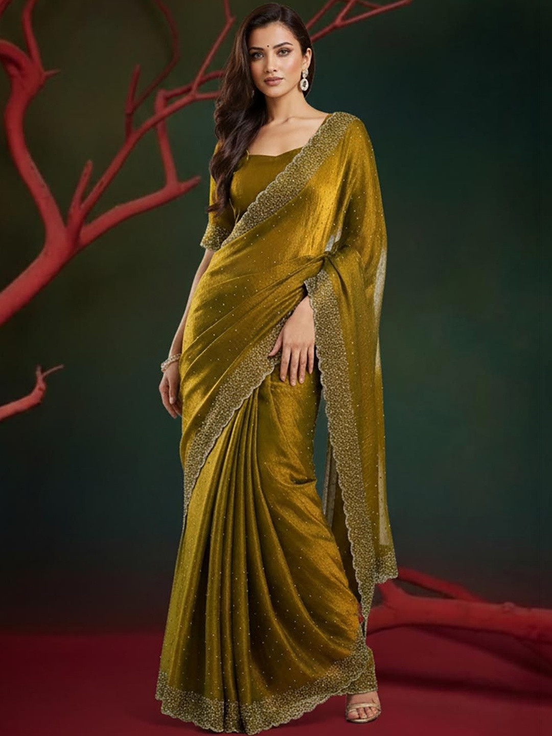 Varanga Embellished Beads and Stones Organza Heavy Work Saree