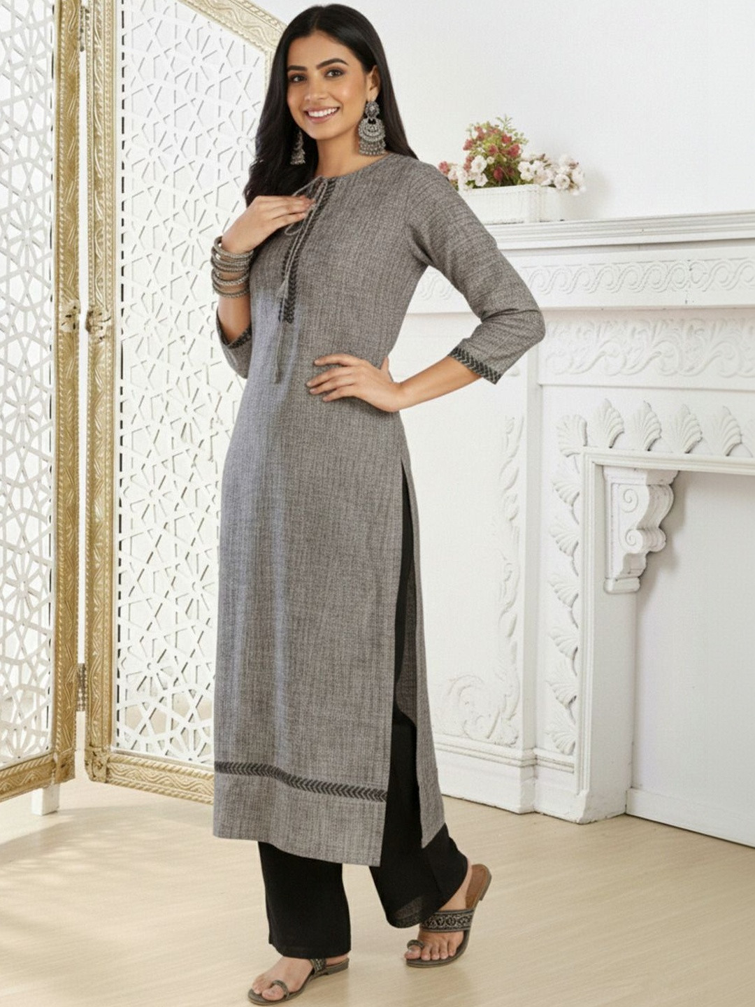MASSTANI BY INDDUS Women Embroidered Thread Work Lace Frills Bows and Ruffles Kurta