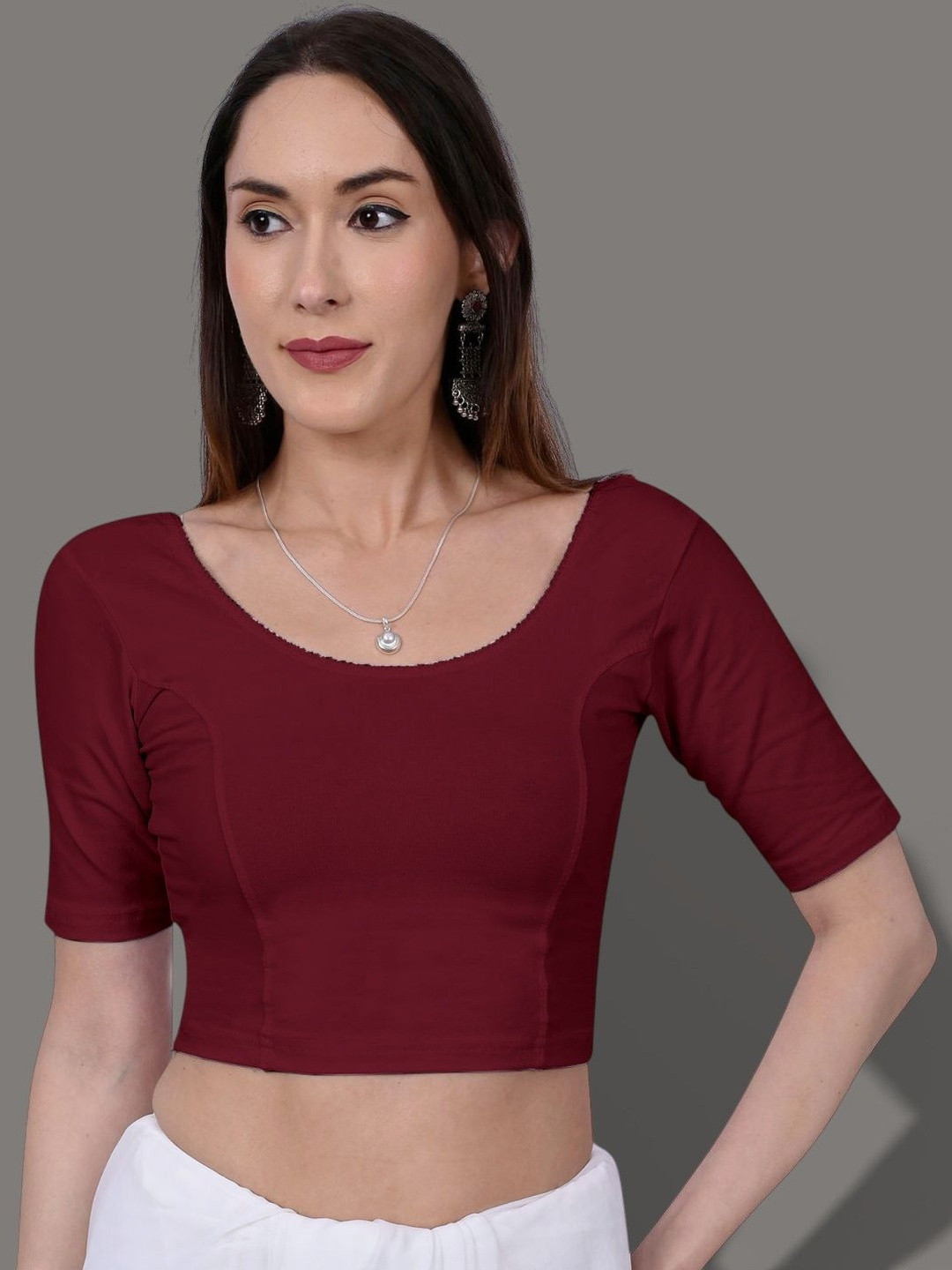 MISS WEARS Round-Neck Cotton Saree Blouse
