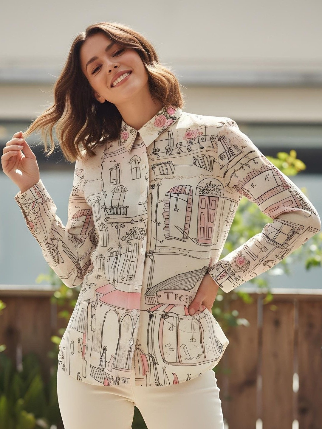 The Roadster Lifestyle Co Abstract Printed Shirt Style Top