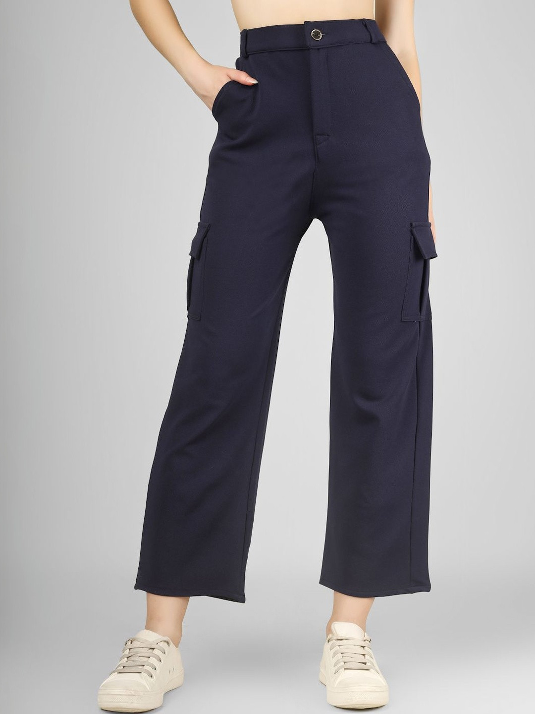 Yunic29 Women Relaxed High-Rise Easy Wash Cargos Trousers