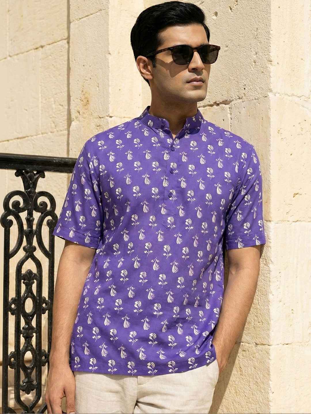 CHHAAP Cotton Blend Floral Straight Above Knee Kurta