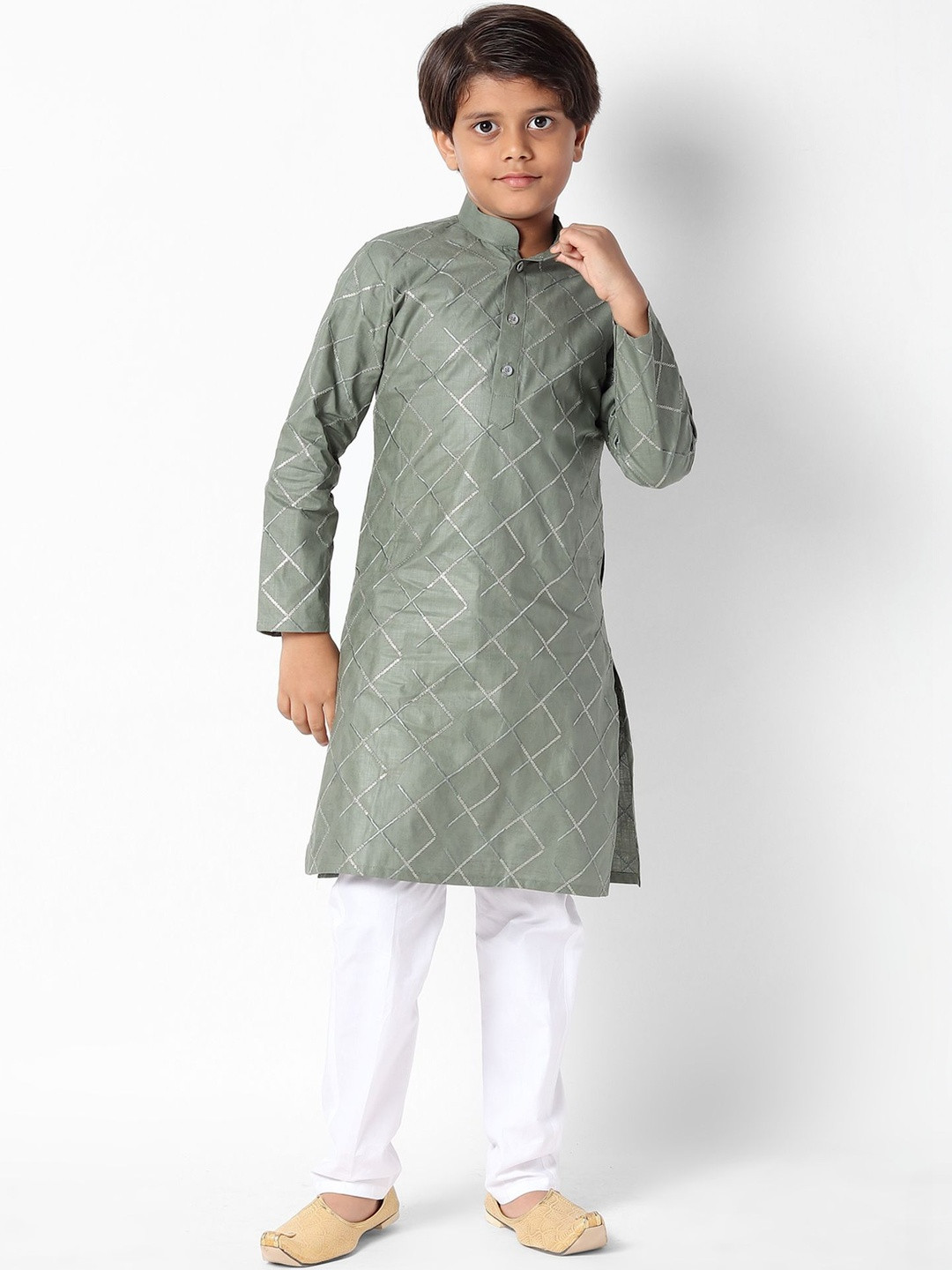 Uri and MacKenzie Boys Printed Regular Pure Cotton Kurta with Pyjamas