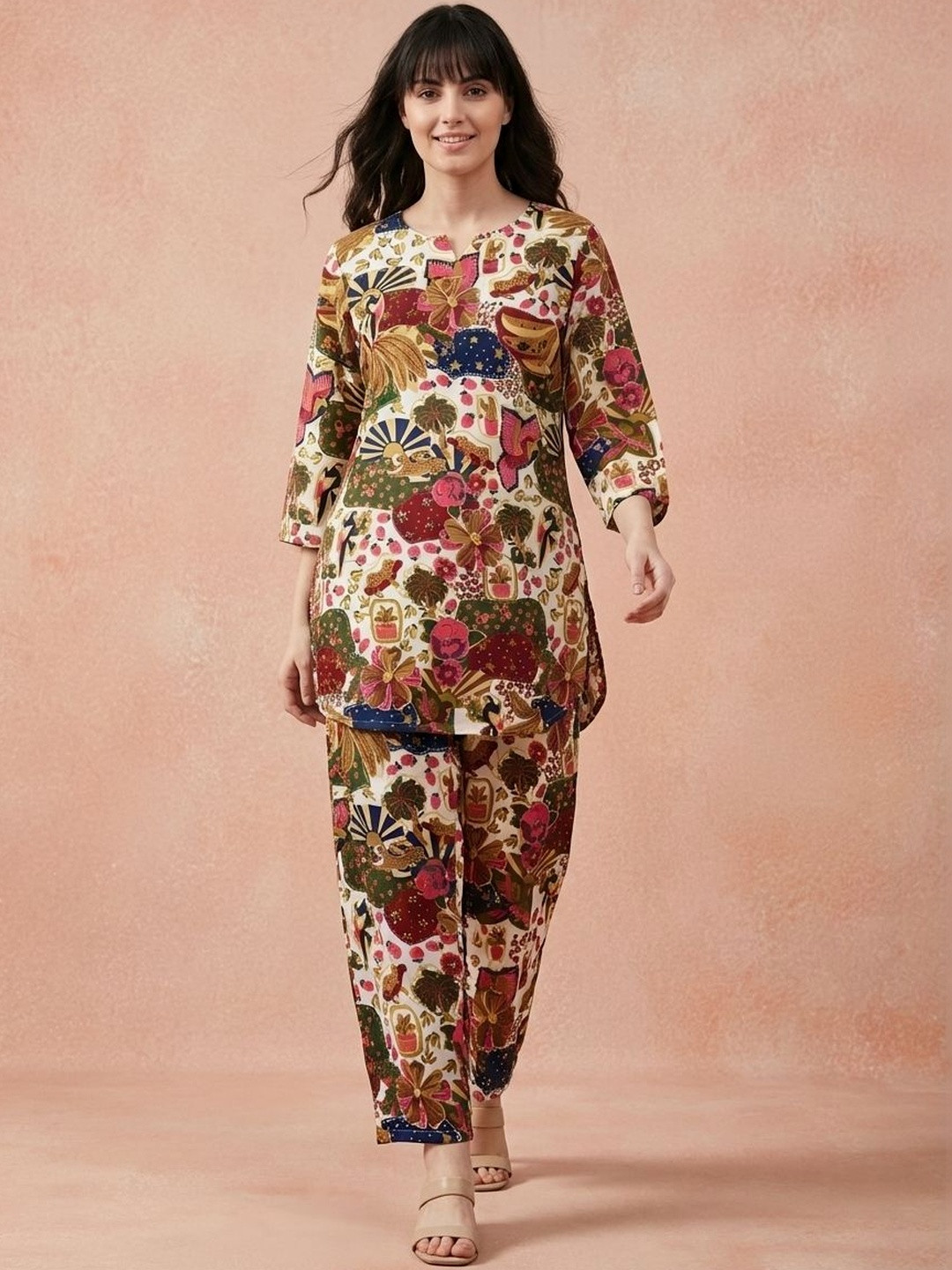 all about you Printed Round Neck Tunic & Trousers Co-Ords