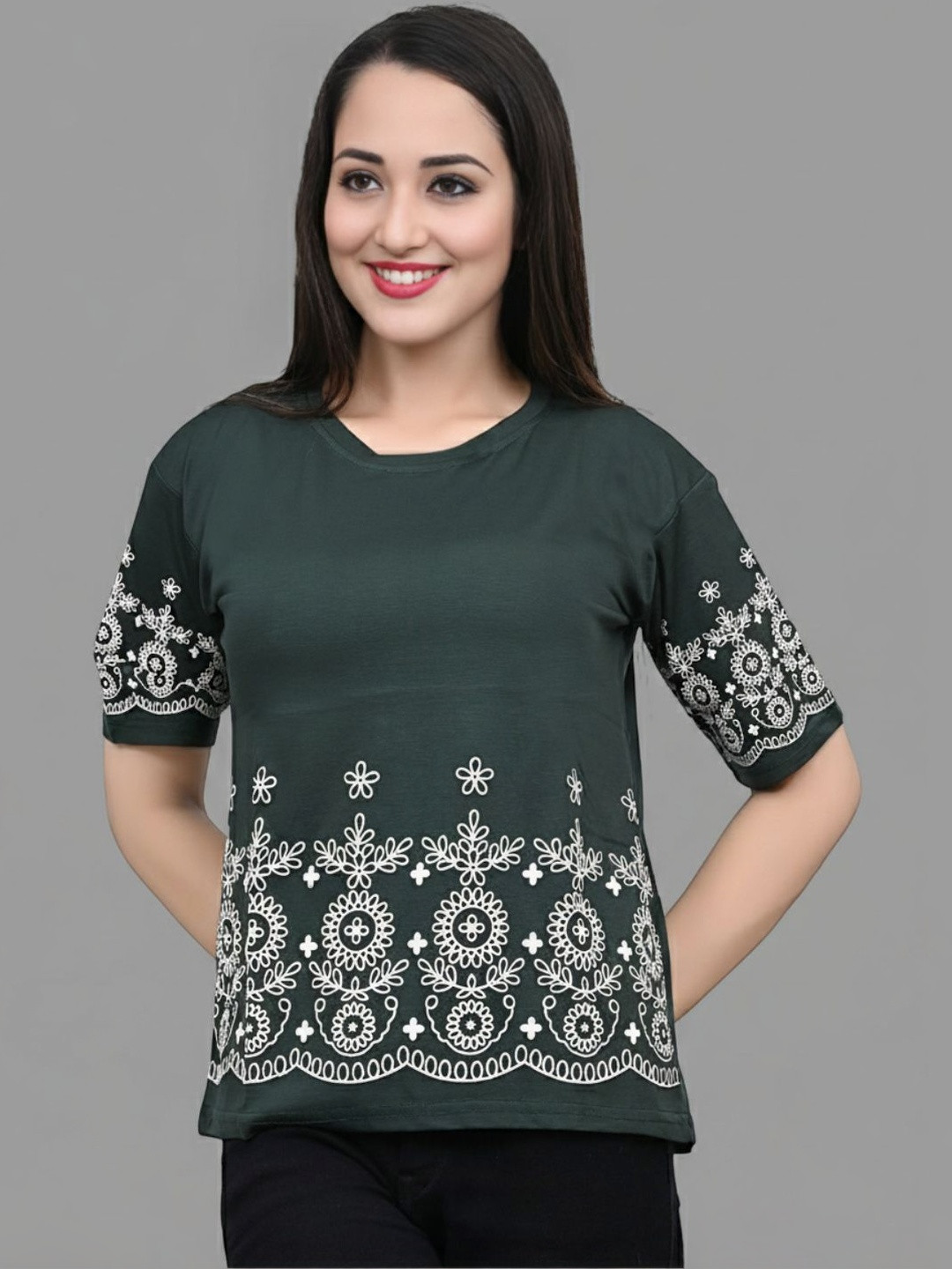 Yunic29 Women Floral Printed T-shirt