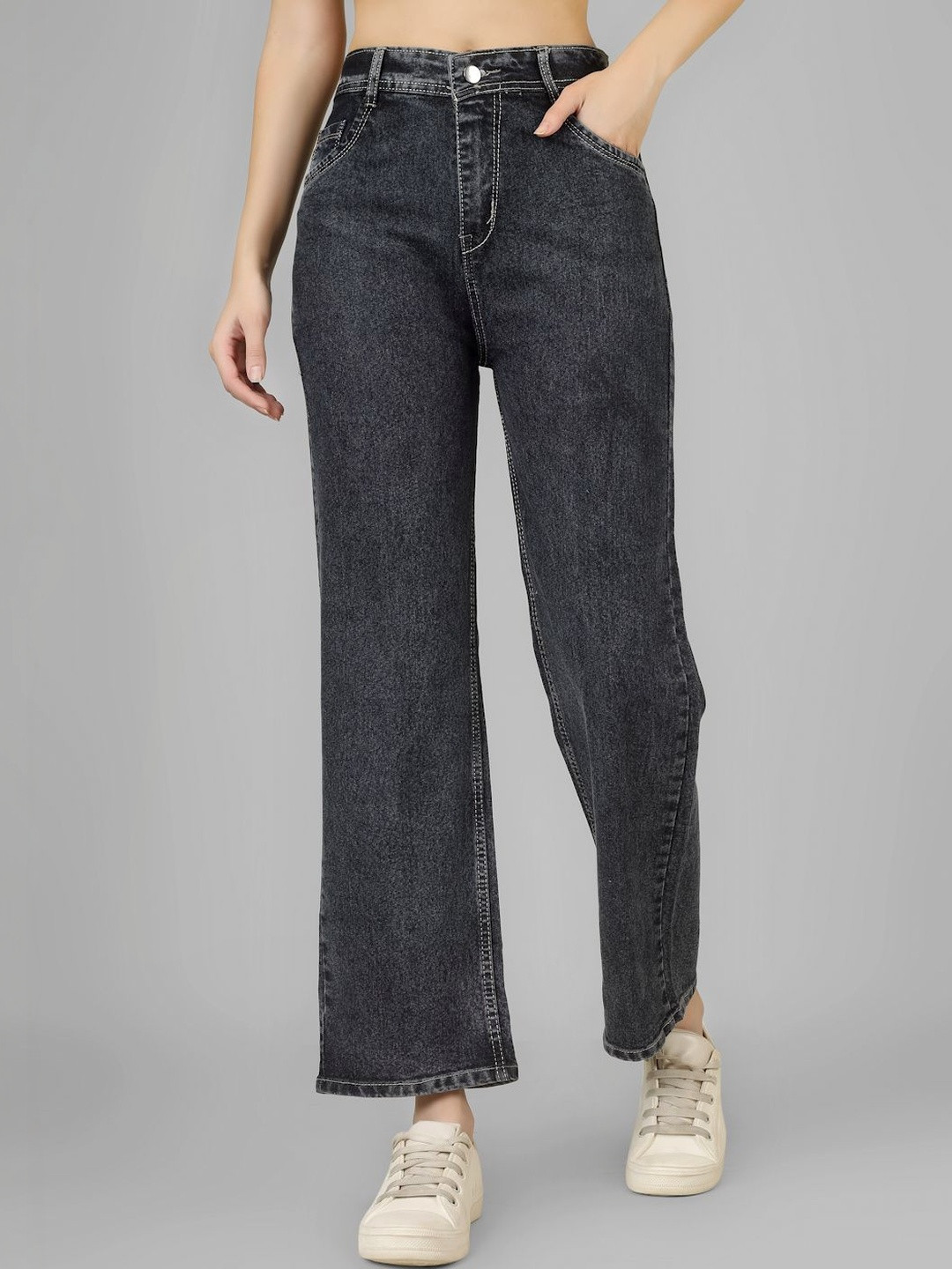 Yunic29 Women Comfort straight fit High-Rise Light Fade Jeans