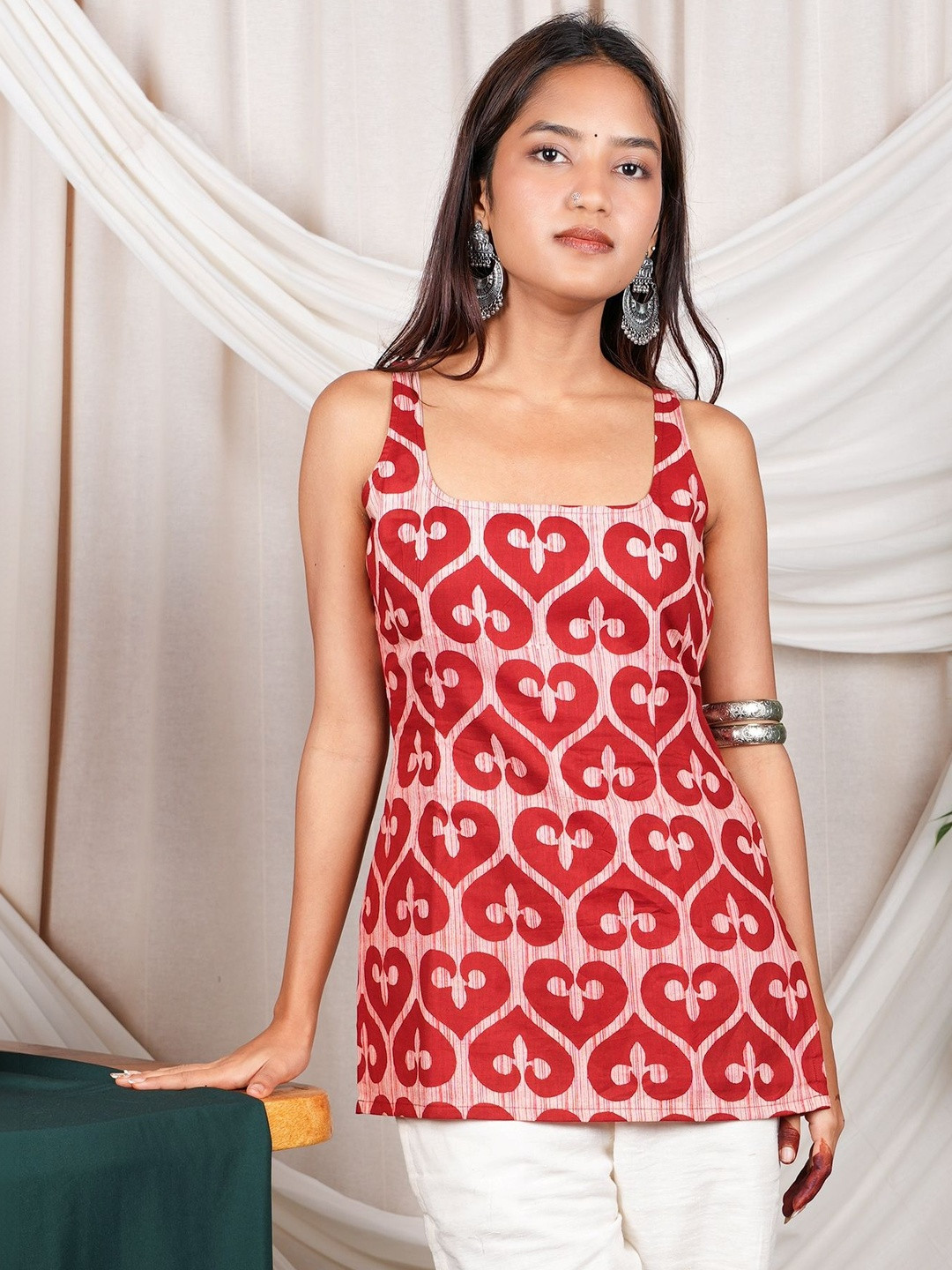 NISHORAMA Ethnic Motifs Printed Square Neck Pure Cotton Kurti