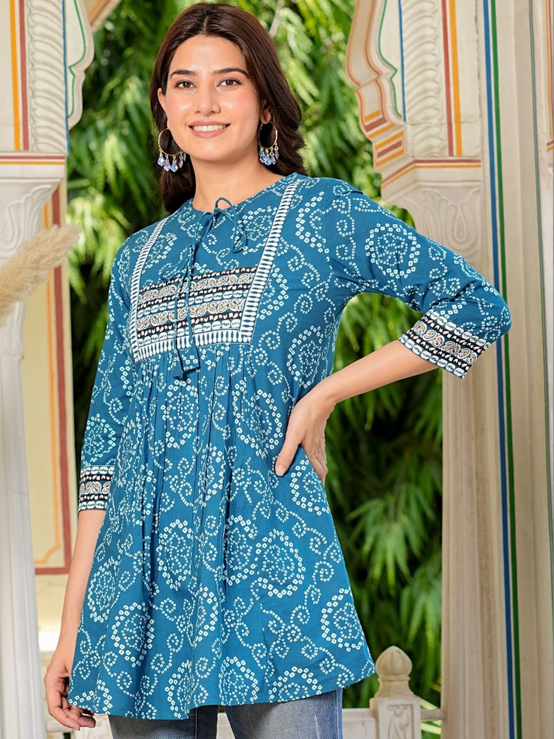 KALINI Ethnic Motifs Printed Thread Work Pure Cotton Thread Work Kurti