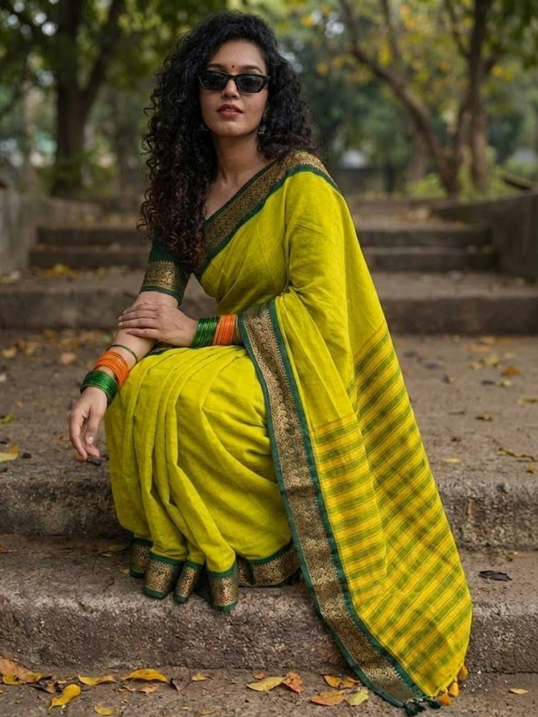 SILKWEAR Striped Silk Cotton Handloom Paithani Saree