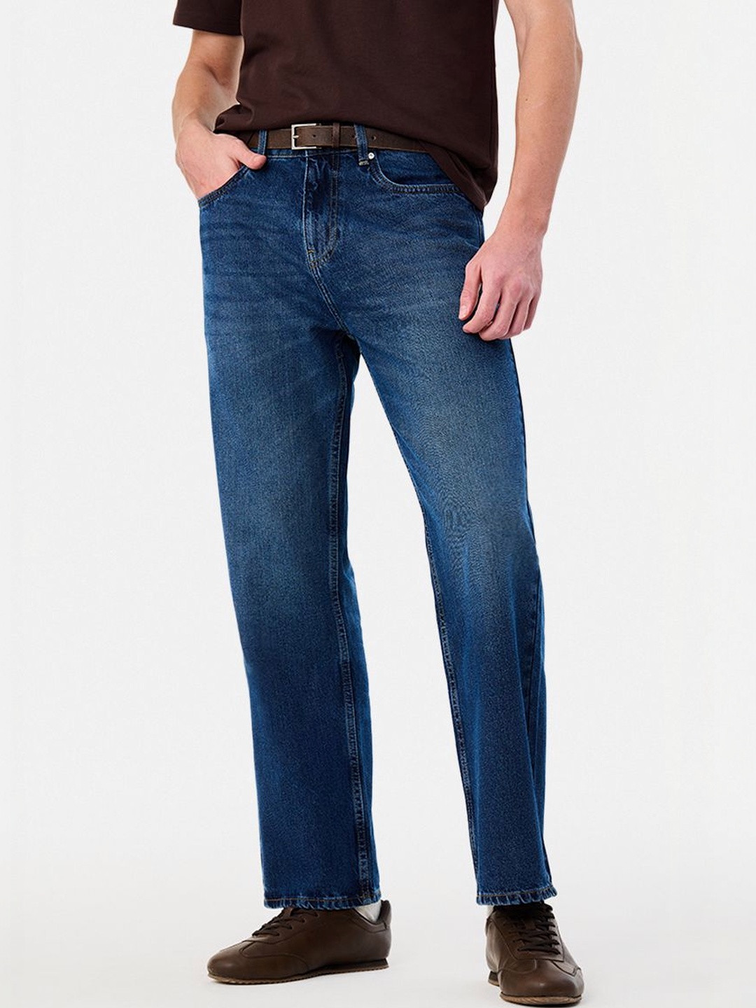 Snitch Blue Mid-Rise Straight Fit Jeans