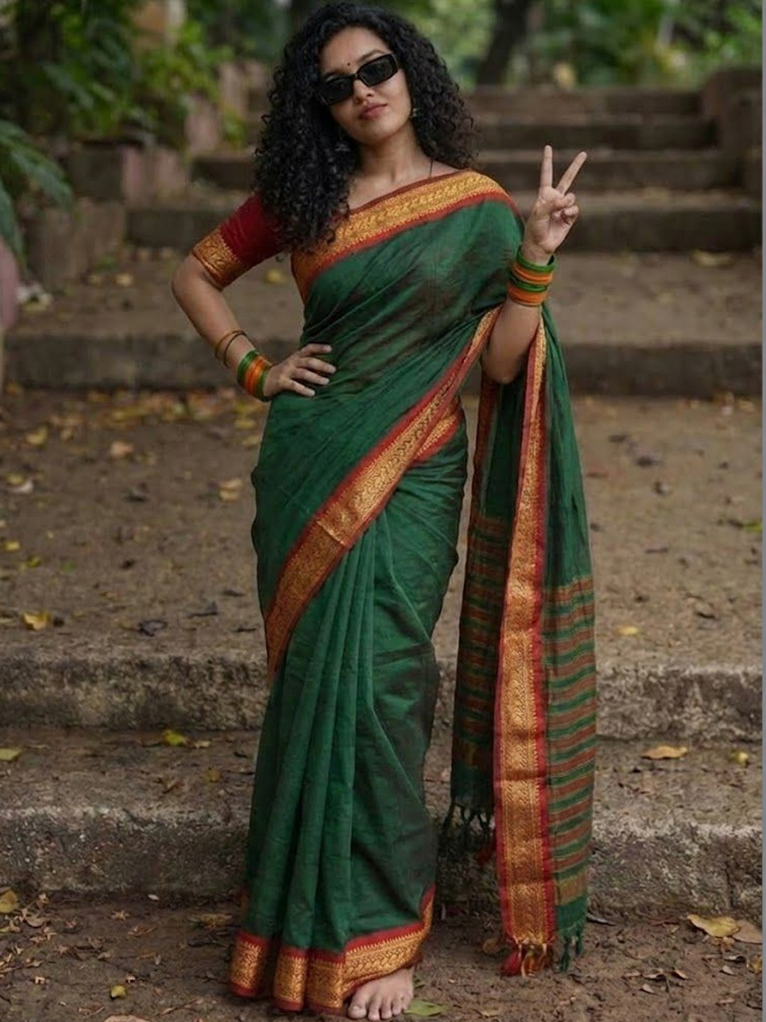 SILKWEAR Woven Design Zari Silk Cotton Handloom Paithani Saree