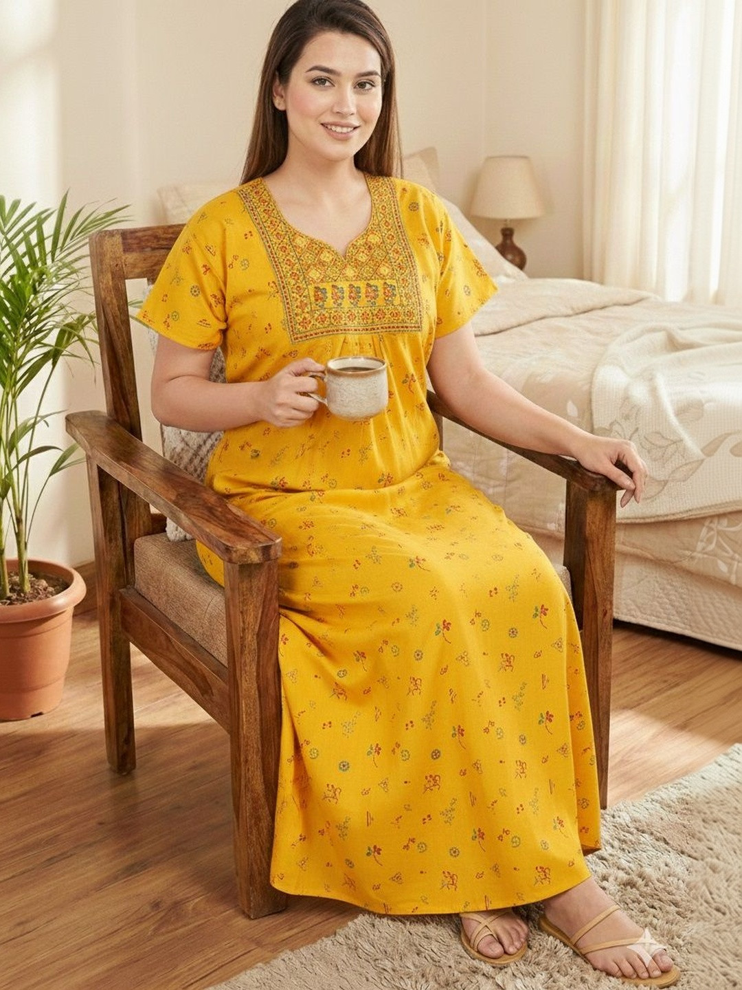 Serenita Women Pure Cotton Printed Maxi Nightdress