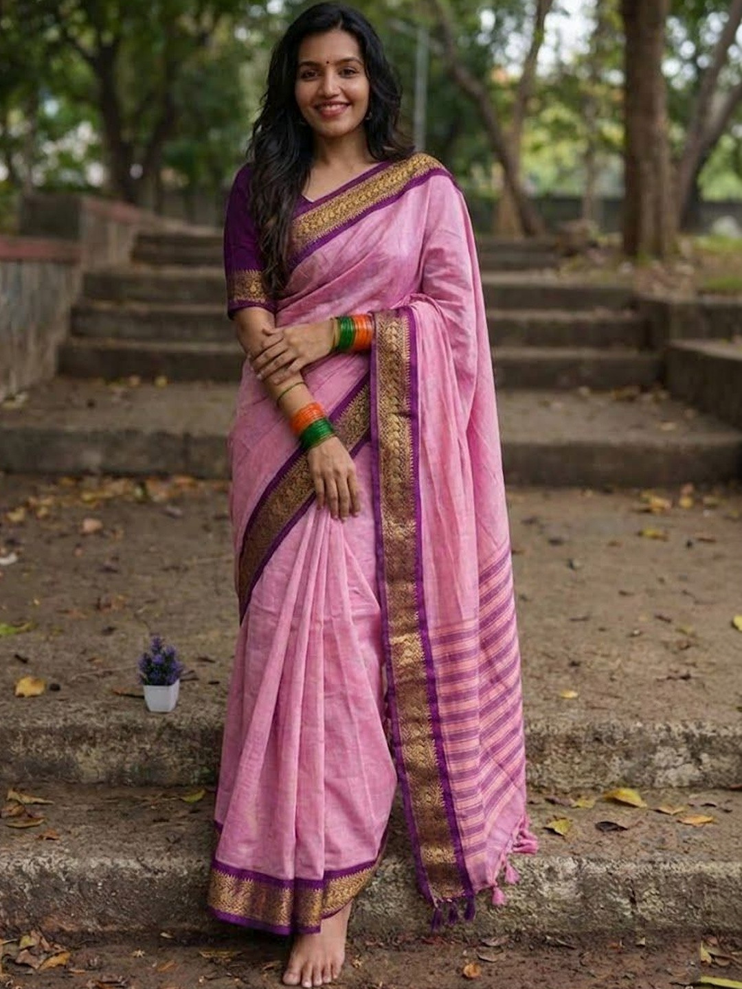 SILKWEAR Ethnic Motifs Zari Silk Cotton Handloom Paithani Saree