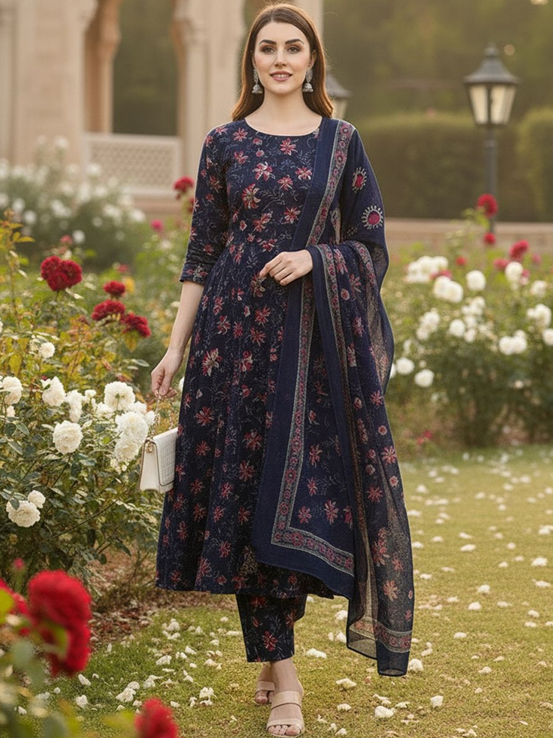 ARADHNA Women Floral Printed Regular Kurta with Trousers & With Dupatta
