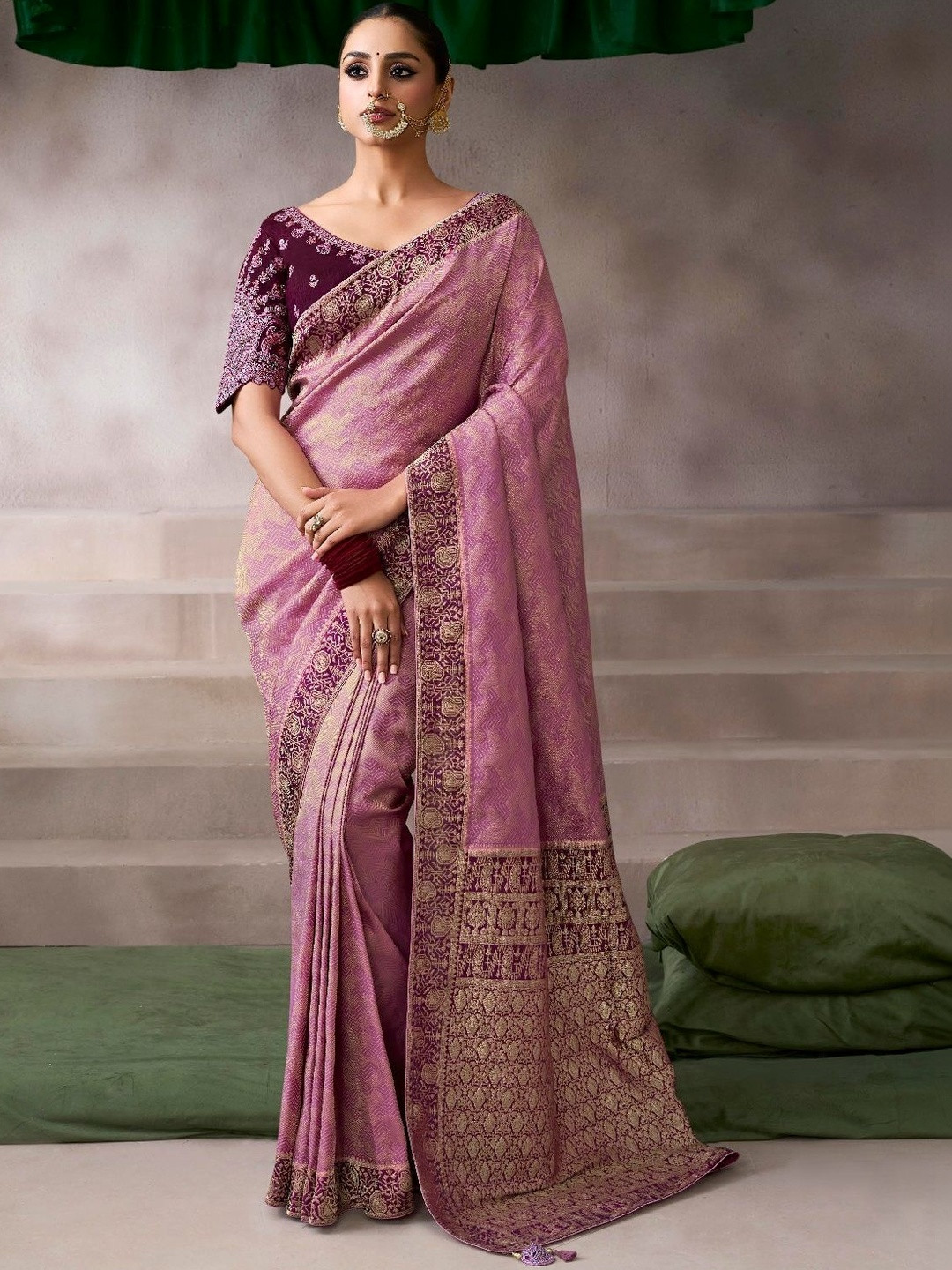 MUKHITA Woven Design Zari Pure Crepe Heavy Work Banarasi Saree